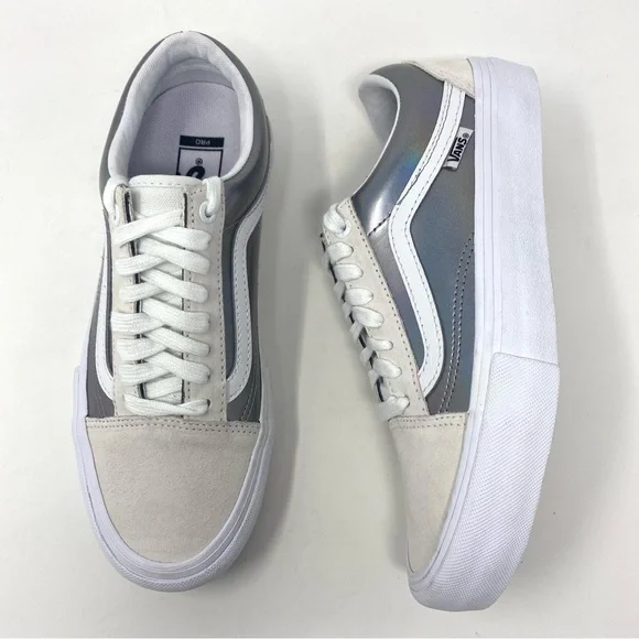 Vans Skate Old Skool Iridescent Silver & True White Skate Shoes sz 7 Sku 4 Vans Skate Old Skool Reflective/True White – Waterboyz main image 4
